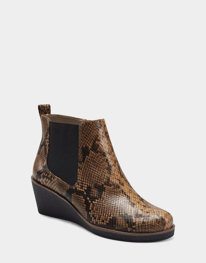 Aerosoles Comfortable Women039s Ankle Boot In Brown Faux Leather Brown Snake Women Wide Width Boots