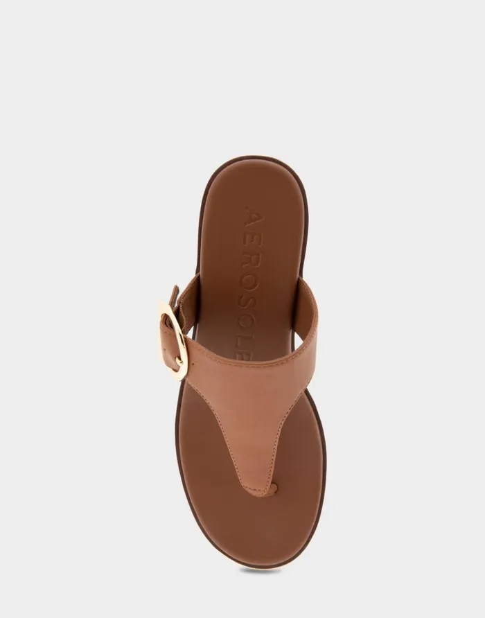 Aerosoles Comfortable Women039s Buckle Detail Wedge Thong Sandal In Tan Faux Leather Tan Faux Leather Women Clogs and Mules