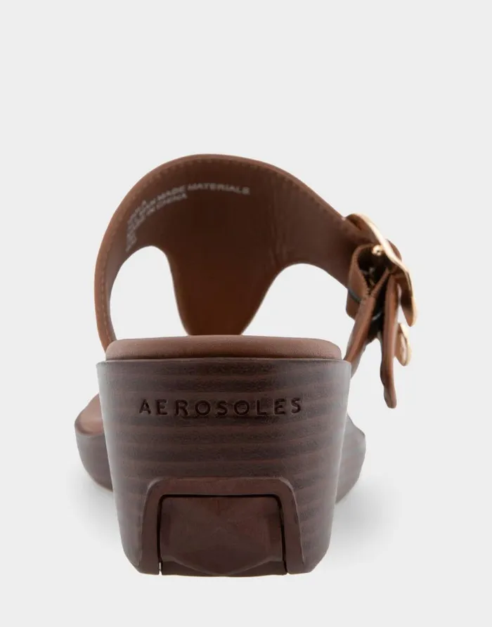 Aerosoles Comfortable Women039s Buckle Detail Wedge Thong Sandal In Tan Faux Leather Tan Faux Leather Women Clogs and Mules