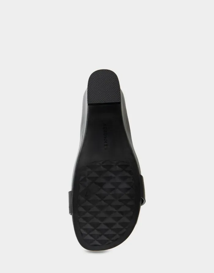 Aerosoles Comfortable Women039s Buckled Footbed Wedge Sandal In Black Leather Black Leather Women Dress