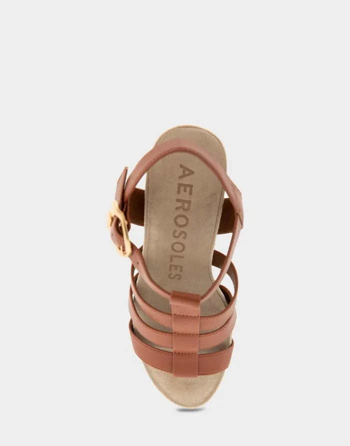 Aerosoles Comfortable Women039s Caged Footbed Wedge Sandal In Gingerbread Faux Leather Gingerbread Faux Leather Women Wedges