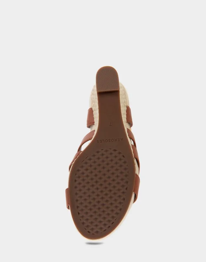 Aerosoles Comfortable Women039s Caged Footbed Wedge Sandal In Gingerbread Faux Leather Gingerbread Faux Leather Women Wedges