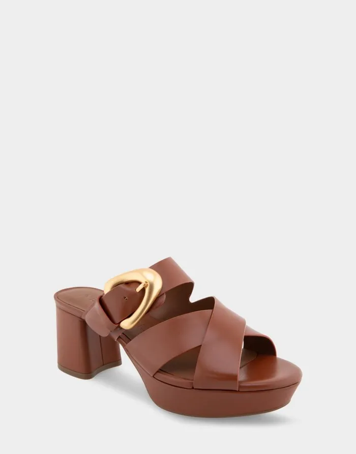 Aerosoles Comfortable Women039s Crisscross Platform Slide Sandal In Gingerbread Leather Gingerbread Leather Women Clogs and Mules