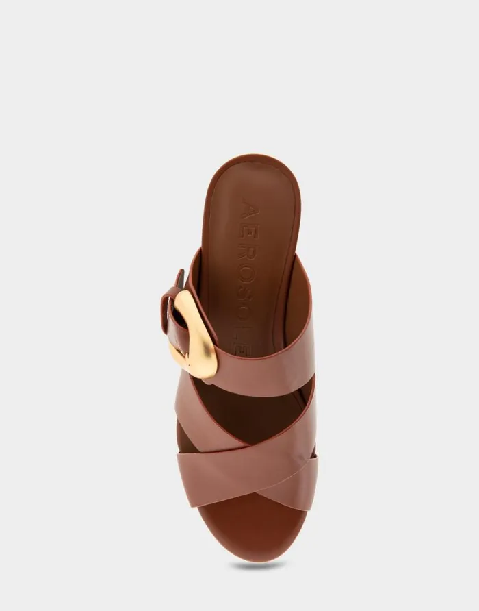 Aerosoles Comfortable Women039s Crisscross Platform Slide Sandal In Gingerbread Leather Gingerbread Leather Women Clogs and Mules