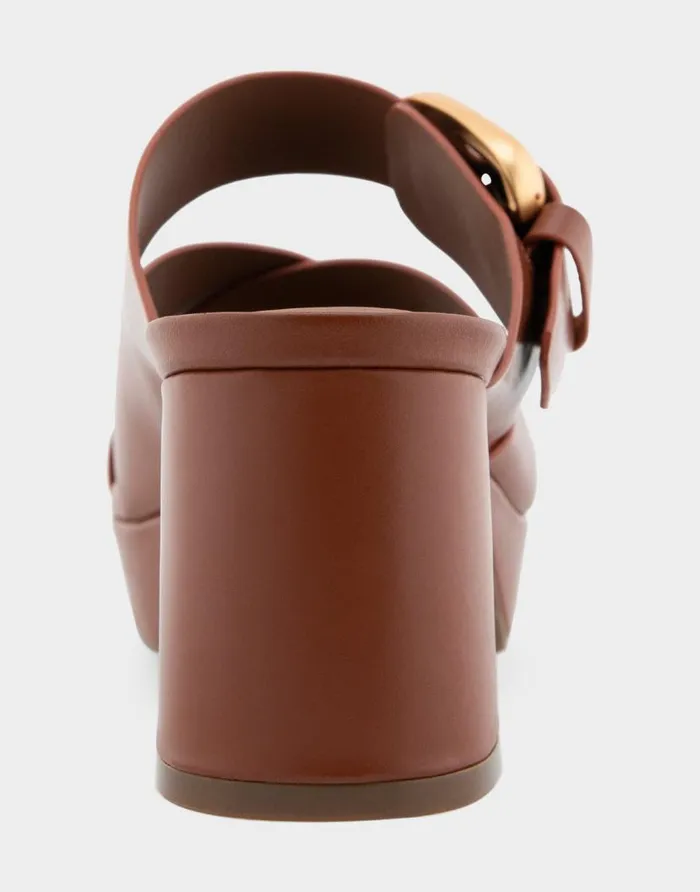 Aerosoles Comfortable Women039s Crisscross Platform Slide Sandal In Gingerbread Leather Gingerbread Leather Women Clogs and Mules