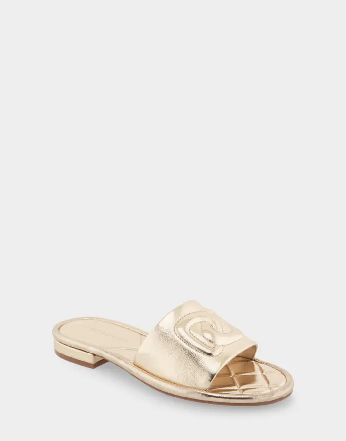 Aerosoles Comfortable Women039s Debossed Chain Link Slide Sandal In Soft Gold Faux Leather Soft Gold Faux Leather Women Flats