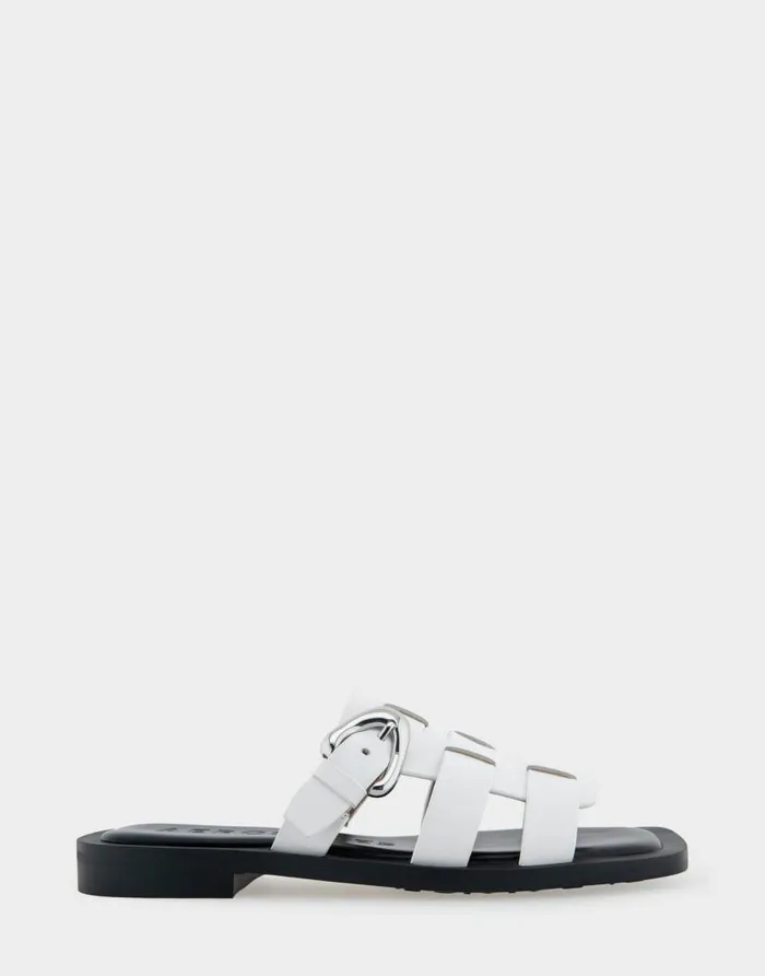 Aerosoles Comfortable Women039s Fisherman Flat Slide Sandal In White Leather White Leather Women Clogs and Mules