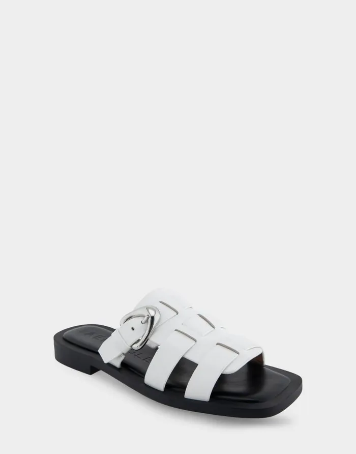 Aerosoles Comfortable Women039s Fisherman Flat Slide Sandal In White Leather White Leather Women Clogs and Mules