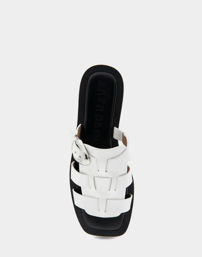 Aerosoles Comfortable Women039s Fisherman Flat Slide Sandal In White Leather White Leather Women Clogs and Mules