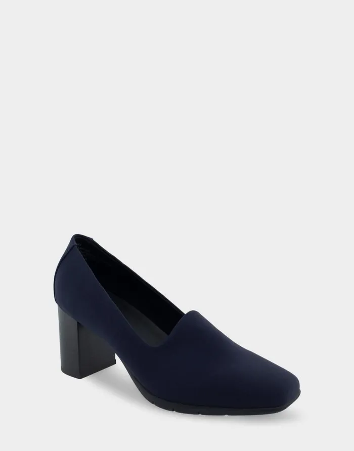 Aerosoles Comfortable Women039s Heeled Pump In Navy Stretch Fabric Navy Stretch Fabric Women Pumps