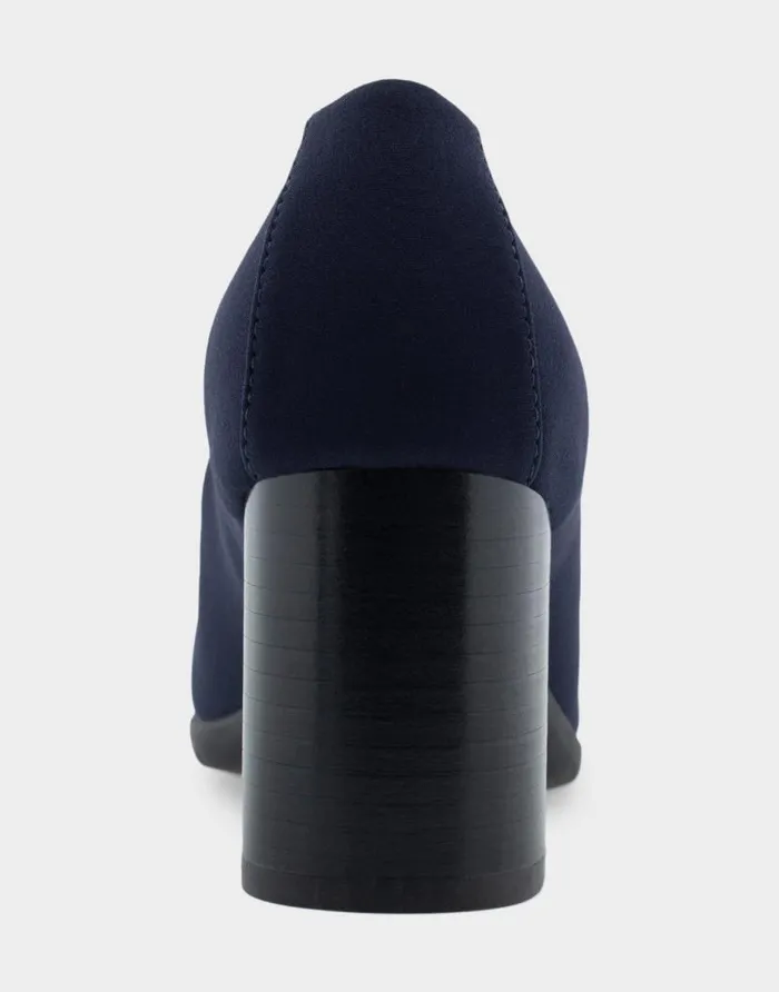 Aerosoles Comfortable Women039s Heeled Pump In Navy Stretch Fabric Navy Stretch Fabric Women Pumps
