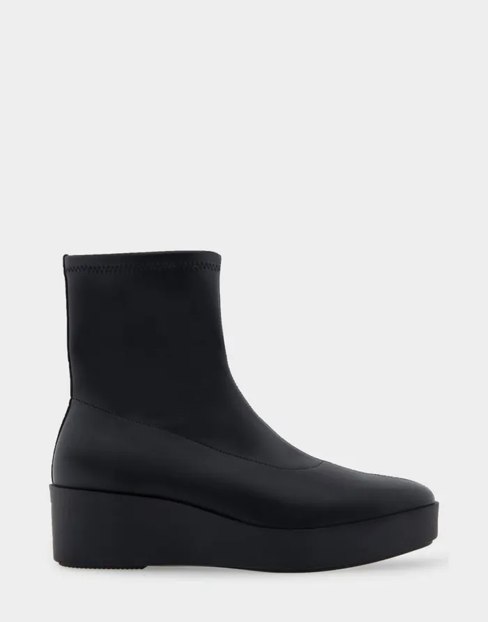 Aerosoles Comfortable Women039s Midcalf Bootwedge In Black Stretch Faux Leather Black Stretch Faux Leather Women Ankle Boots
