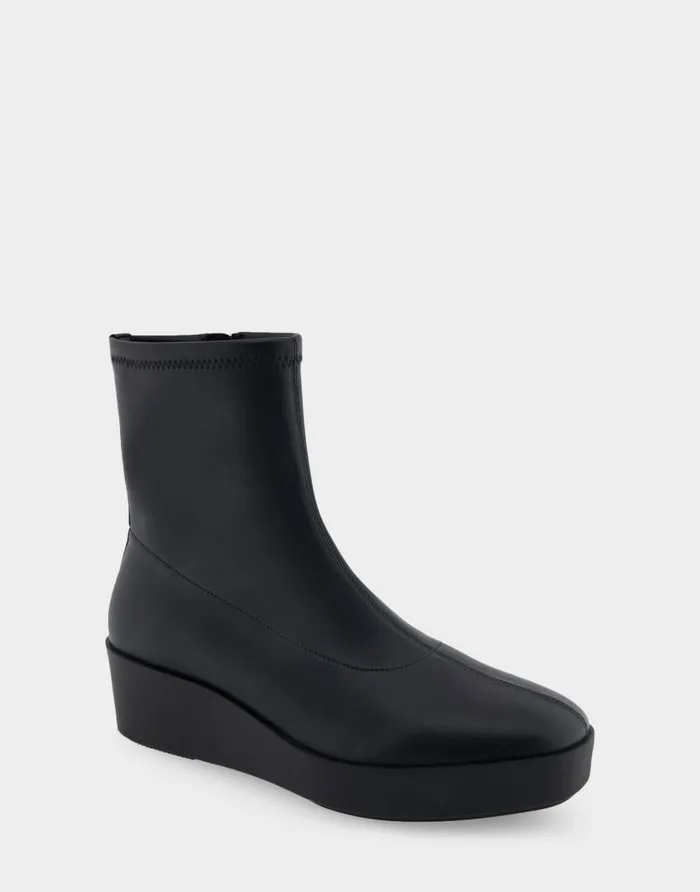 Aerosoles Comfortable Women039s Midcalf Bootwedge In Black Stretch Faux Leather Black Stretch Faux Leather Women Ankle Boots