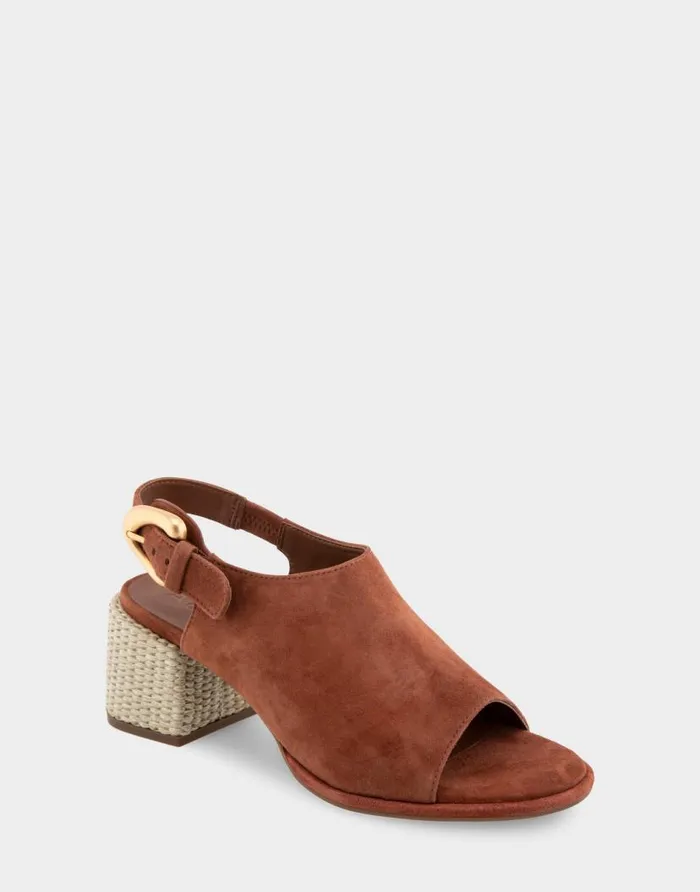 Aerosoles Comfortable Women039s Open Toe Block Heel Shootie In Gingerbread Suede Gingerbread Suede Women Clogs and Mules