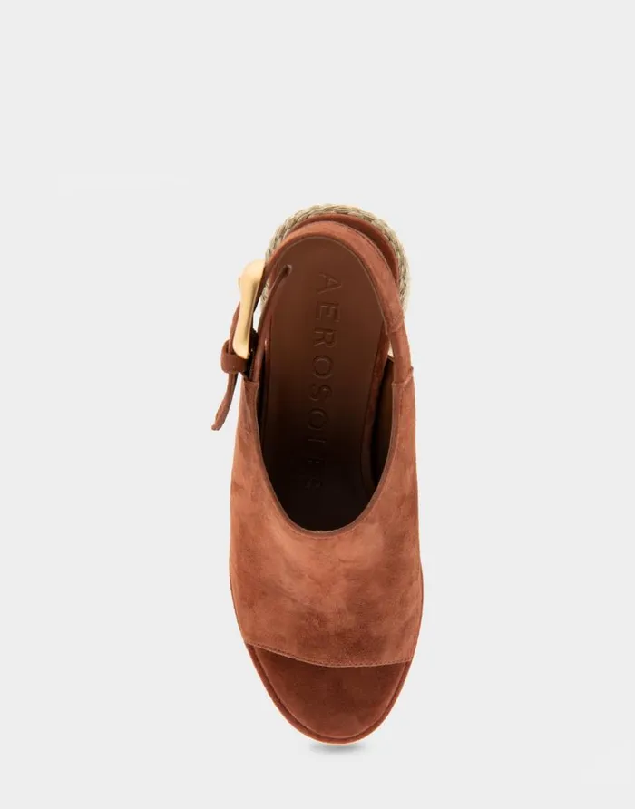 Aerosoles Comfortable Women039s Open Toe Block Heel Shootie In Gingerbread Suede Gingerbread Suede Women Clogs and Mules