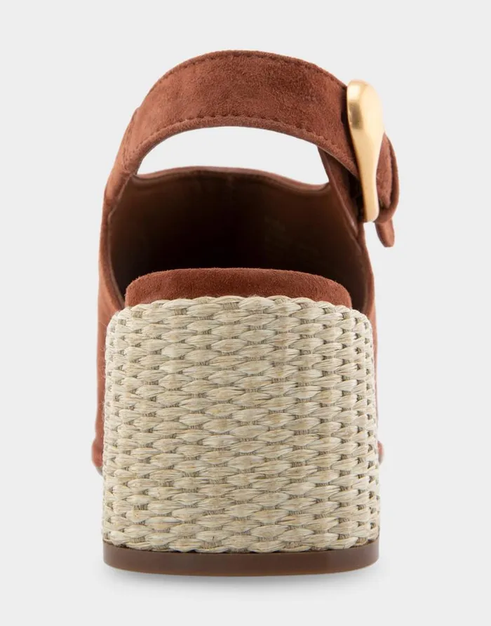 Aerosoles Comfortable Women039s Open Toe Block Heel Shootie In Gingerbread Suede Gingerbread Suede Women Clogs and Mules