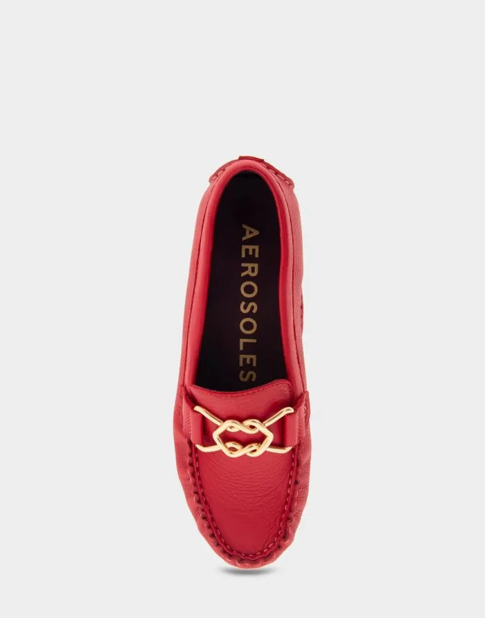 Aerosoles Comfortable Women039s Ornamented Driver In Red Genuine Leather Racing Red Genuine Leather Women Loafers