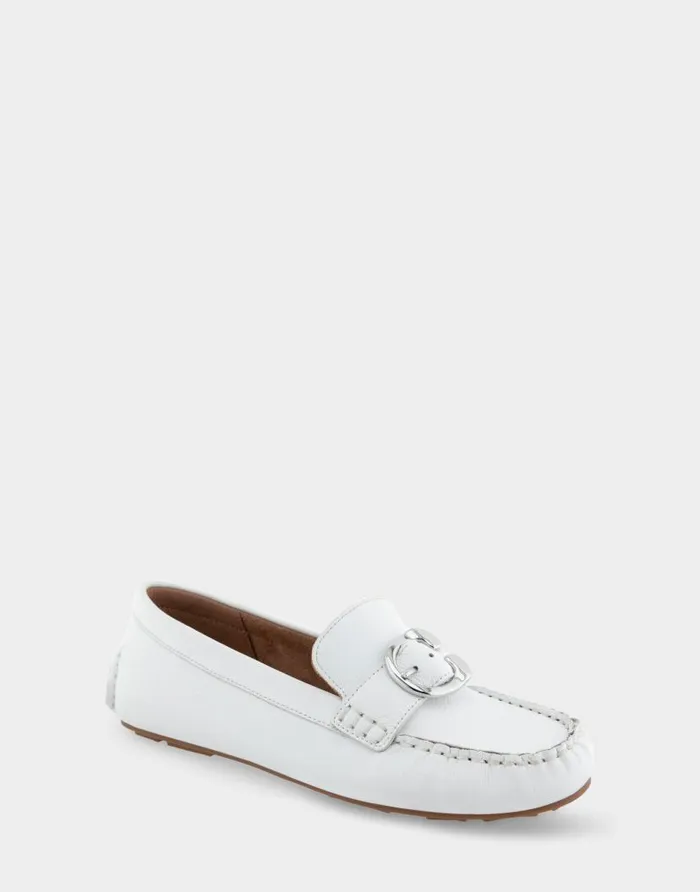 Aerosoles Comfortable Women039s Ornamented Driver In White Leather White Leather Women Clogs and Mules