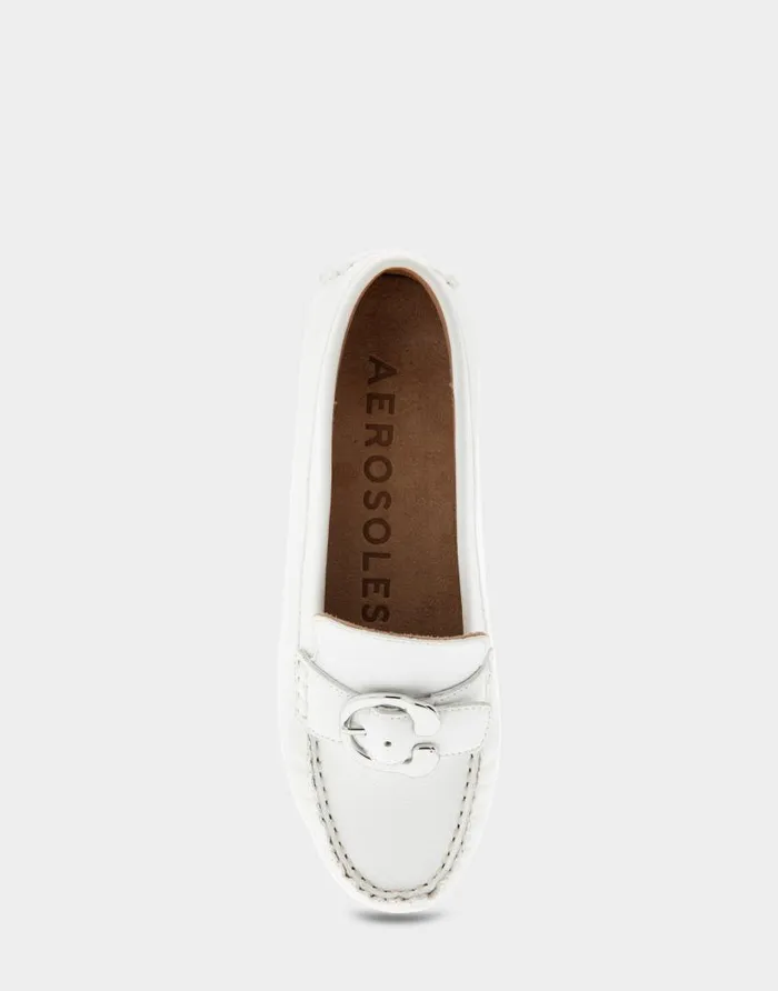Aerosoles Comfortable Women039s Ornamented Driver In White Leather White Leather Women Clogs and Mules