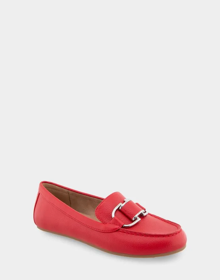 Aerosoles Comfortable Women039s Ornamented Loafer In Racing Red Faux Leather Racing Red Faux Leather Women Loafers