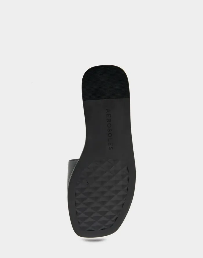 Aerosoles Comfortable Women039s Ornamented Single Band Slide Sandal In Black Leather Black Leather Women Flats