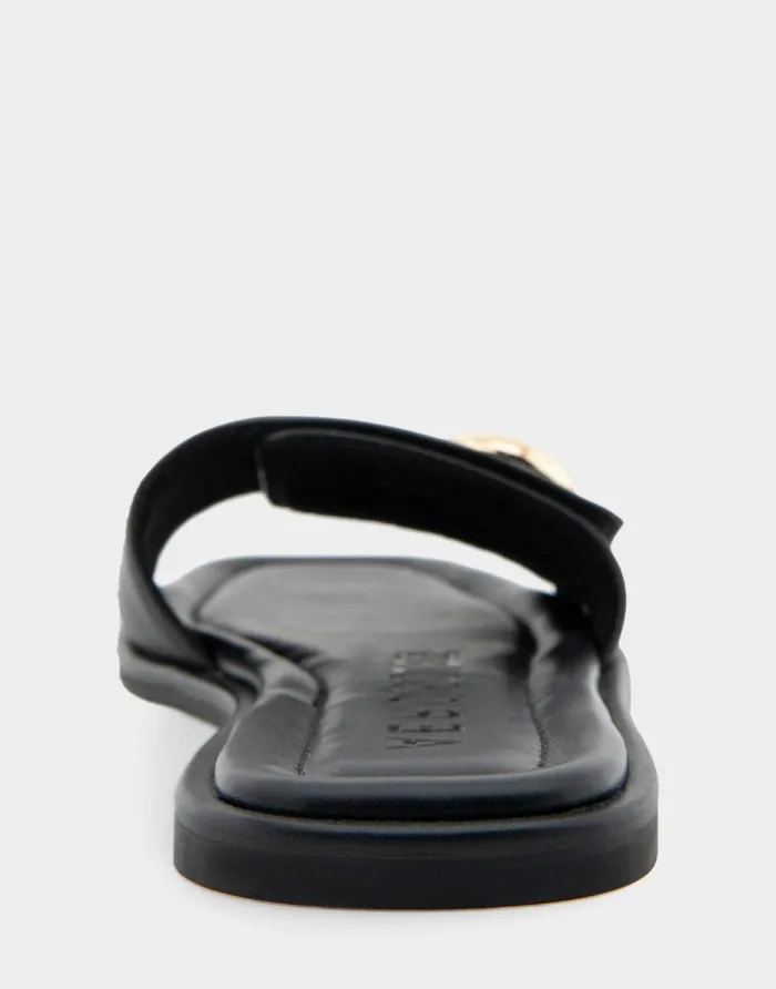 Aerosoles Comfortable Women039s Ornamented Single Band Slide Sandal In Black Leather Black Leather Women Flats