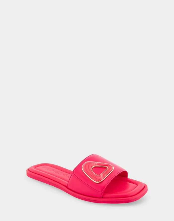 Aerosoles Comfortable Women039s Ornamented Single Band Slide Sandal In Virtual Pink Leather Virtual Pink Leather Women Slides