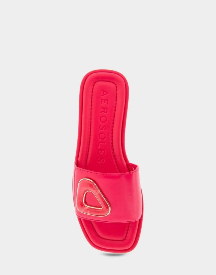Aerosoles Comfortable Women039s Ornamented Single Band Slide Sandal In Virtual Pink Leather Virtual Pink Leather Women Slides