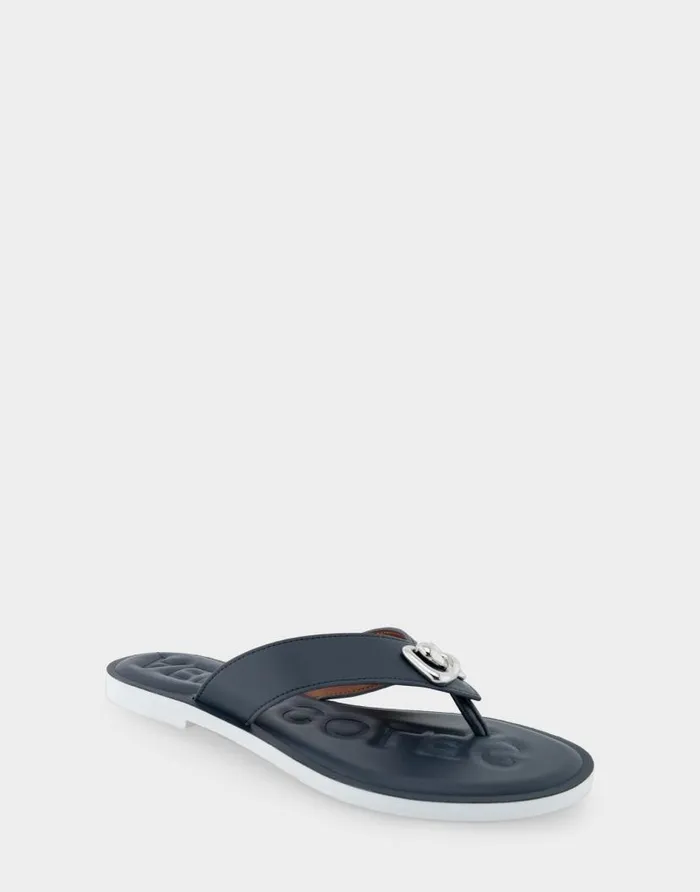 Aerosoles Comfortable Women039s Ornamented Thong Sandal In Navy Faux Leather Navy Faux Leather Women Clogs and Mules