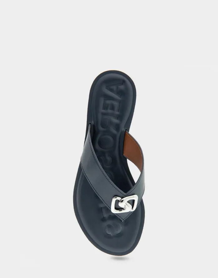 Aerosoles Comfortable Women039s Ornamented Thong Sandal In Navy Faux Leather Navy Faux Leather Women Clogs and Mules