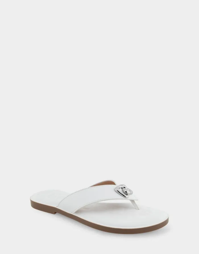 Aerosoles Comfortable Women039s Ornamented Thong Sandal In White Faux Leather White Faux Leather Women Clogs and Mules