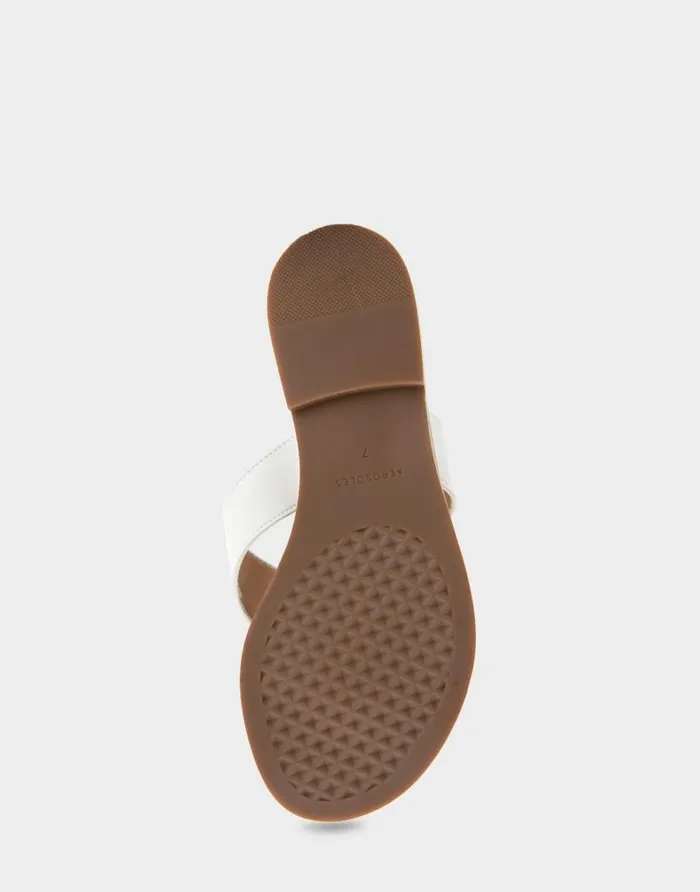 Aerosoles Comfortable Women039s Ornamented Thong Sandal In White Faux Leather White Faux Leather Women Clogs and Mules