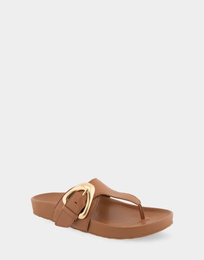 Aerosoles Comfortable Women039s Oversized Buckle Molded Footbed Thong Sandal In Tan Leather Tan Leather Women Clogs and Mules