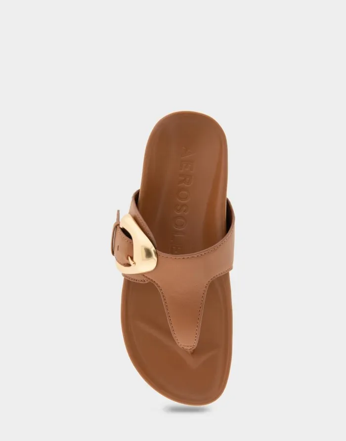 Aerosoles Comfortable Women039s Oversized Buckle Molded Footbed Thong Sandal In Tan Leather Tan Leather Women Clogs and Mules