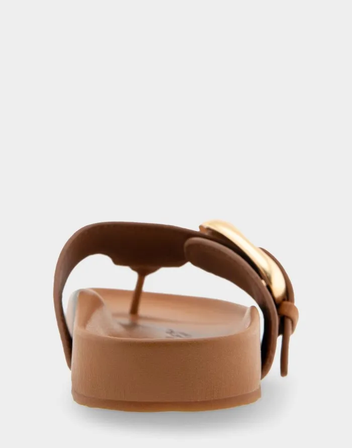 Aerosoles Comfortable Women039s Oversized Buckle Molded Footbed Thong Sandal In Tan Leather Tan Leather Women Clogs and Mules