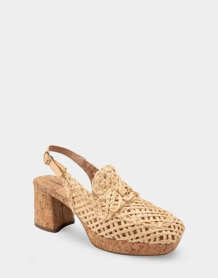 Aerosoles Comfortable Women039s Platform Slingback In Natural Raffia Fabric Natural Women Wide Width Heels