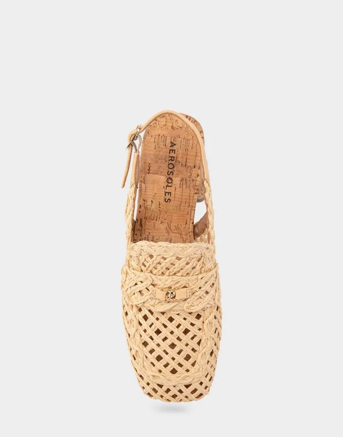 Aerosoles Comfortable Women039s Platform Slingback In Natural Raffia Fabric Natural Women Wide Width Heels