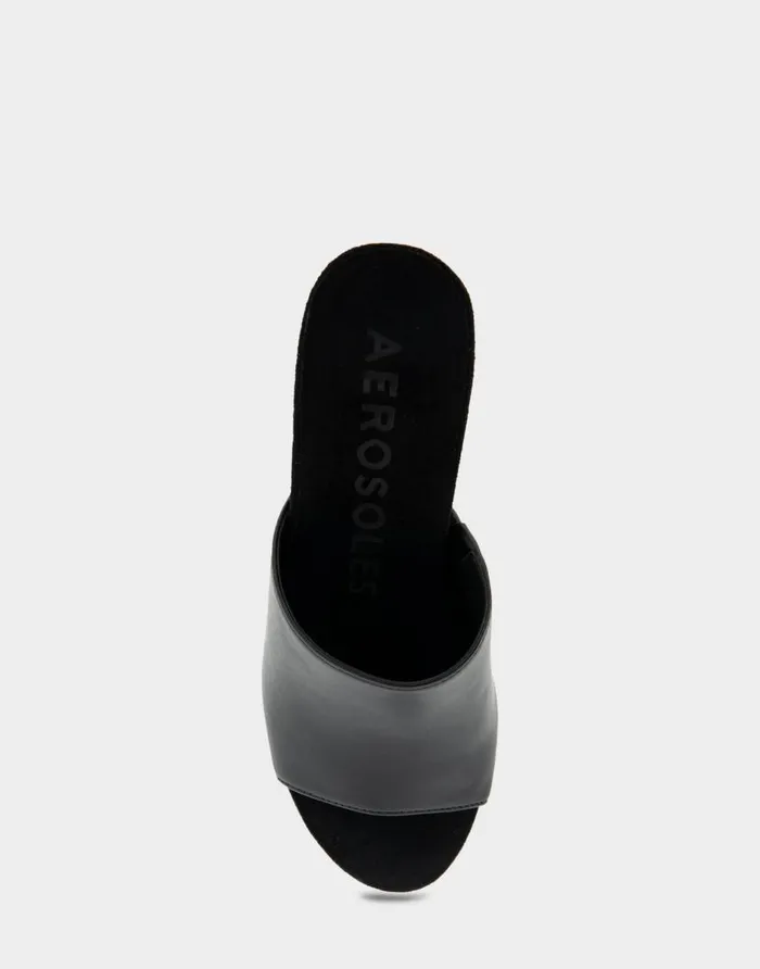 Aerosoles Comfortable Women039s Quilted Heel Footbed Wedge Slide In Black Faux Leather Black Faux Leather Women Dress