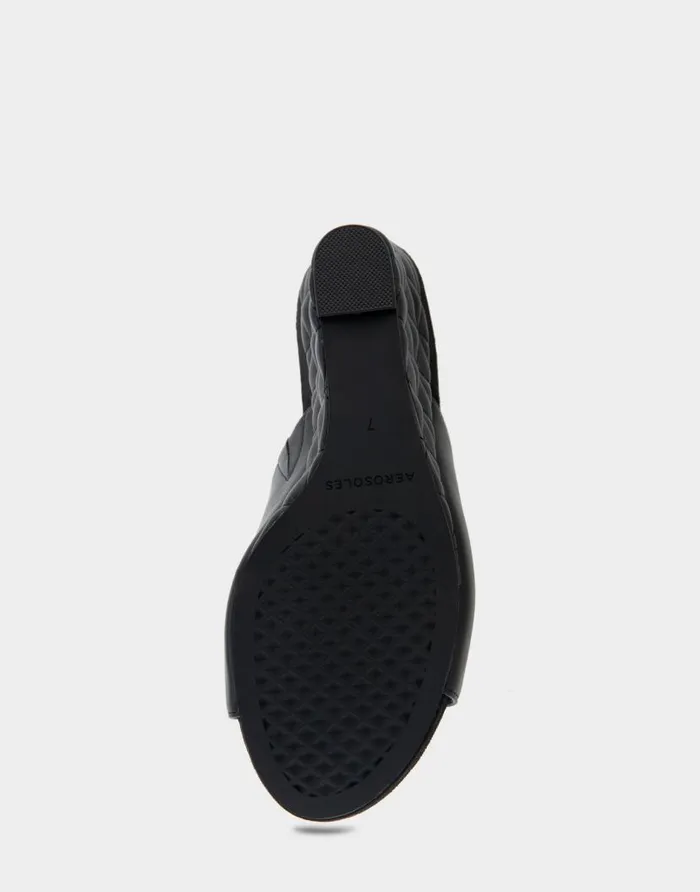 Aerosoles Comfortable Women039s Quilted Heel Footbed Wedge Slide In Black Faux Leather Black Faux Leather Women Dress