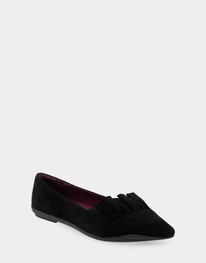 Aerosoles Comfortable Women039s Ruffled Point Toe Flat In Black Genuine Suede Black Genuine Suede Women Ballet