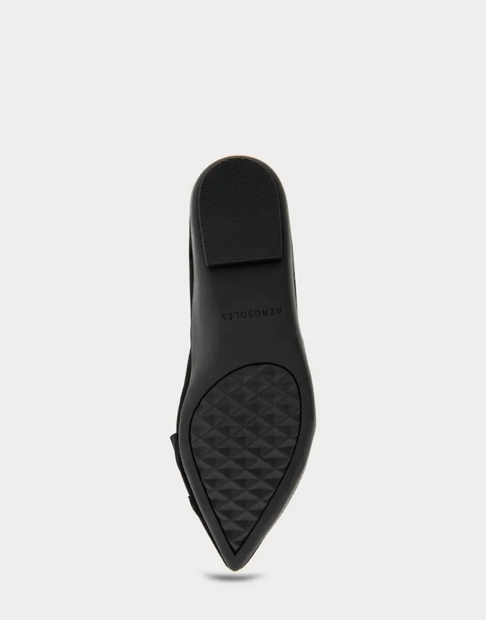 Aerosoles Comfortable Women039s Ruffled Point Toe Flat In Black Genuine Suede Black Genuine Suede Women Ballet