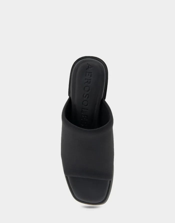 Aerosoles Comfortable Women039s Stretch Slip On Low Block Heel Sandal In Black Stretch Fabric Stretch Fabric Women Slides