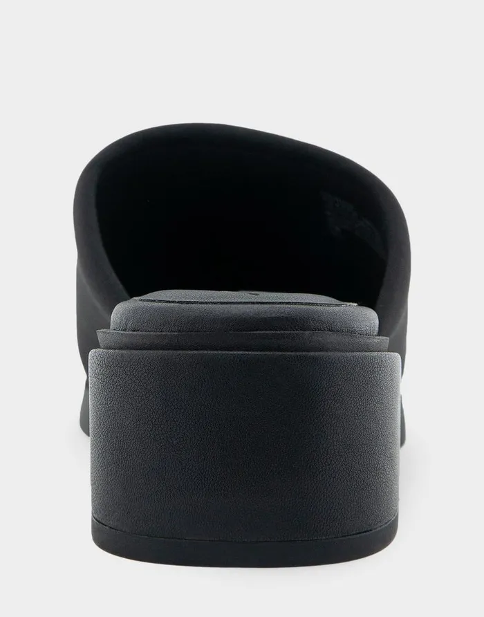 Aerosoles Comfortable Women039s Stretch Slip On Low Block Heel Sandal In Black Stretch Fabric Stretch Fabric Women Slides