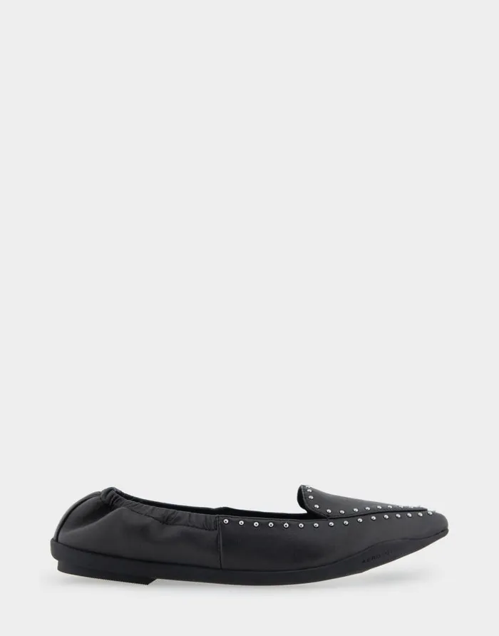 Aerosoles Comfortable Women039s Studded Point Toe Flat In Black Genuine Leather Black Genuine Leather Women Dress