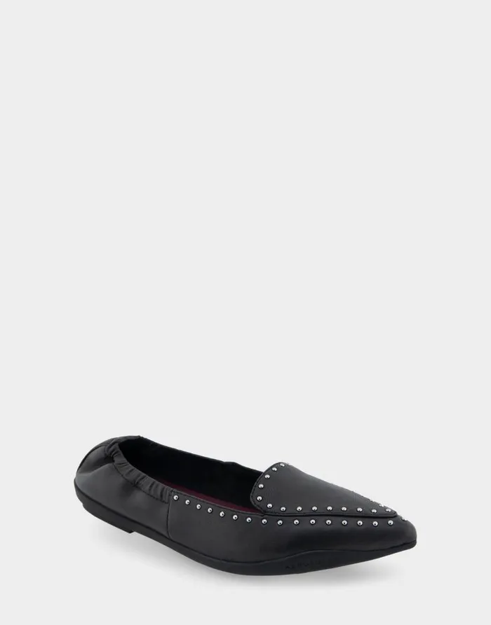Aerosoles Comfortable Women039s Studded Point Toe Flat In Black Genuine Leather Black Genuine Leather Women Dress