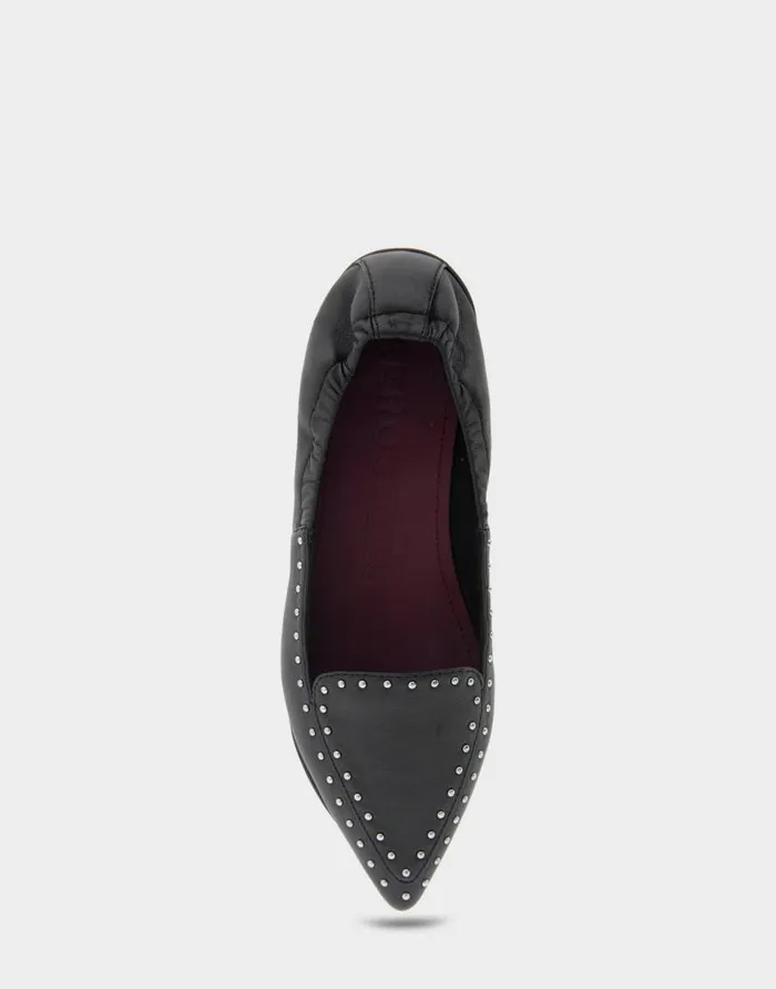 Aerosoles Comfortable Women039s Studded Point Toe Flat In Black Genuine Leather Black Genuine Leather Women Dress