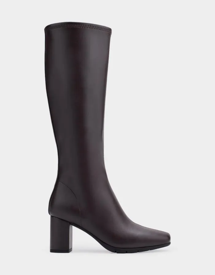 Aerosoles Comfortable Women039s Tall Boot In Brown Stretch Brown Faux Leather Women Heeled Boots