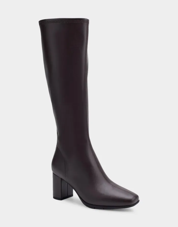 Aerosoles Comfortable Women039s Tall Boot In Brown Stretch Brown Faux Leather Women Heeled Boots