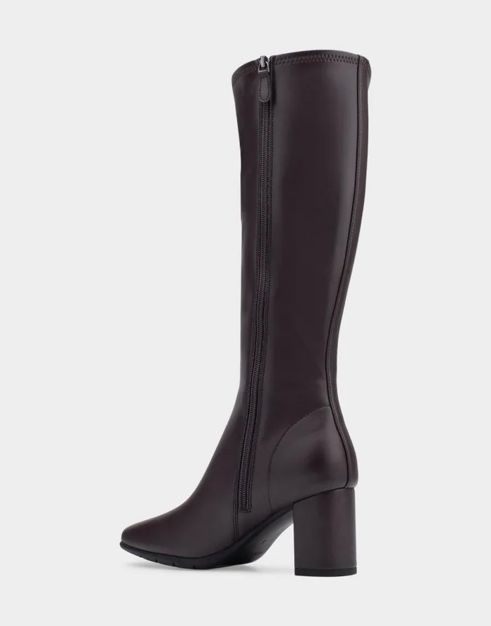 Aerosoles Comfortable Women039s Tall Boot In Brown Stretch Brown Faux Leather Women Heeled Boots