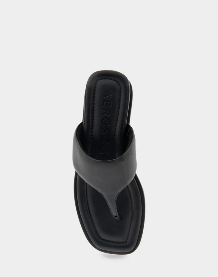 Aerosoles Comfortable Women039s Thong Mini Wedge Sandal In Black Leather Black Leather Women Clogs and Mules